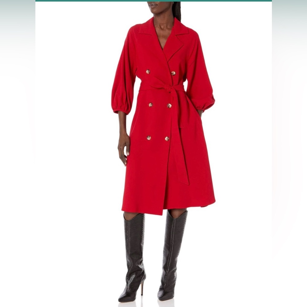 Black Halo Red Double Breasted Trench Style Shirtdress